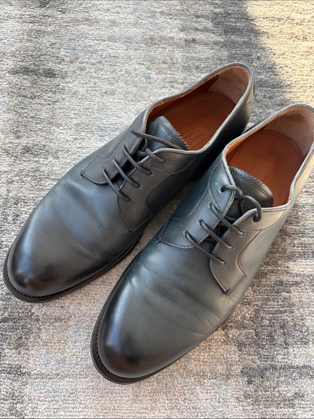 Ermenegildo Zegna Couture Midnight Navy Blue Leather Derby Shoes 8EU 9US